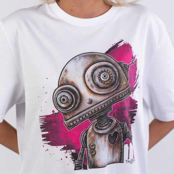 Camiseta Friendly Robot (BgPink) White - Imagen 4