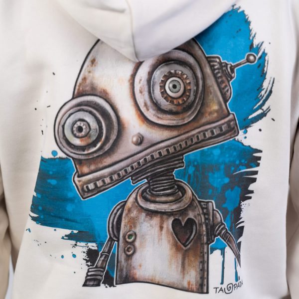Friendly Robot Back (BgBlue) Hoody Vintage White